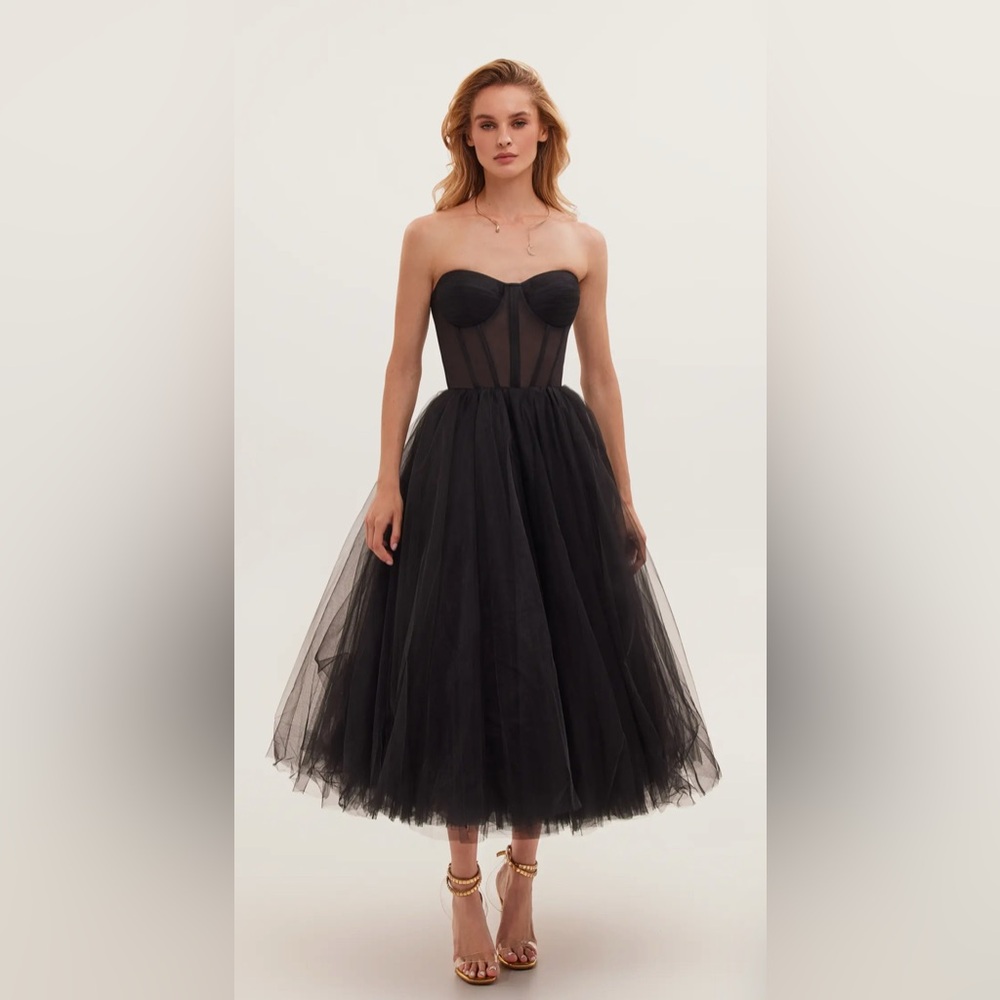 Milla - Black Strapless Puffy Midi Tulle Dress XS NWT